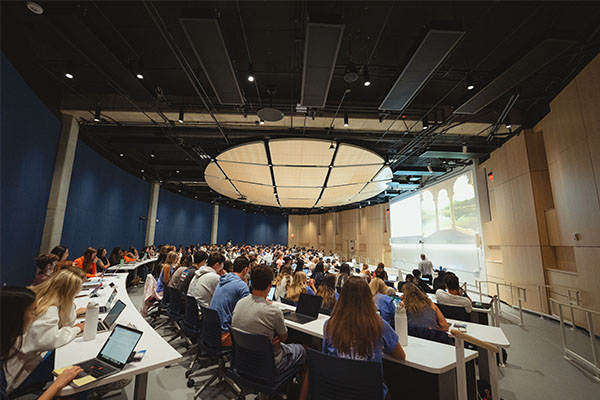Group of Students in Lecture Hall at Wymer Hall