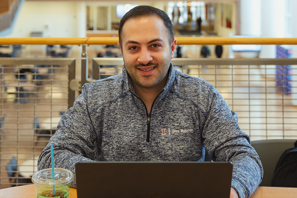 Student working on laptop in BIF