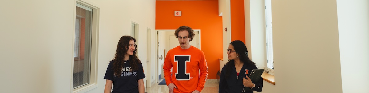 Advisor talking with students in BIF