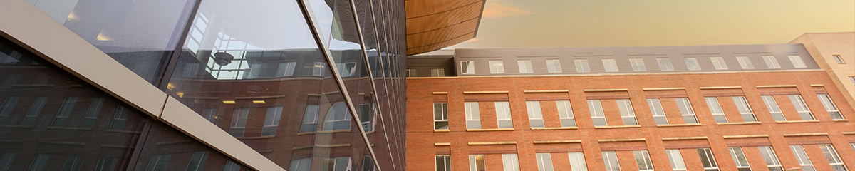 Dramatic Angle of the Business Instructional Facility Exterior at Sunset