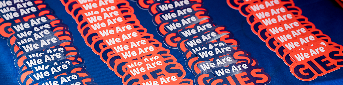 Gies Business Stickers on Table